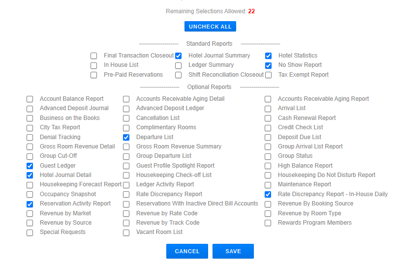 Selecting all 9 required reports