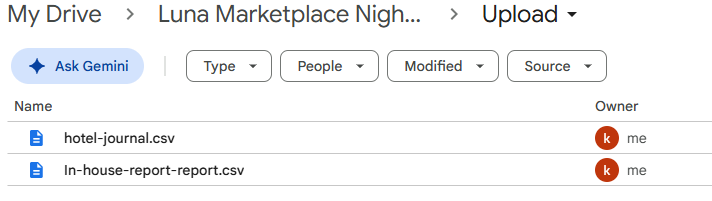 Google Drive Upload folder with both CSV files
