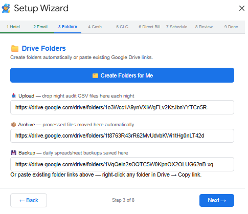 Setup Wizard — Drive Folders screen